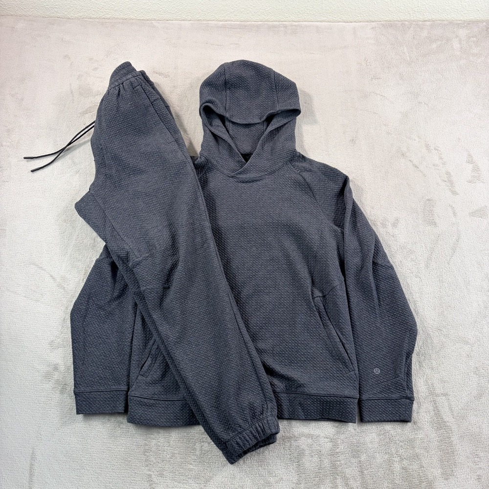 Lululemon Ease The Day Hoodie & Textured Joggers Set Men Small Black Black Gym
